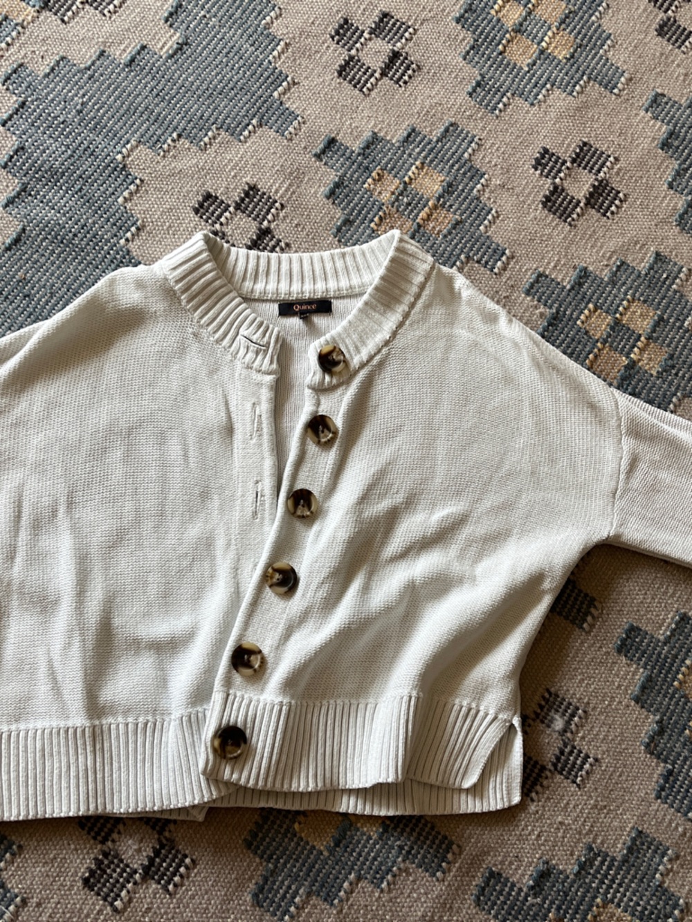 Quince Cream Button-Front Knit Cardigan